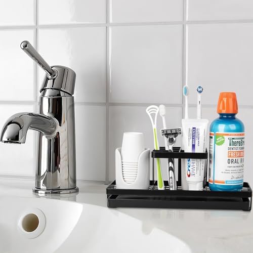Toothbrush Holders Toothpaste Organizer Bathroom Accessories, Matte Black - Image 2