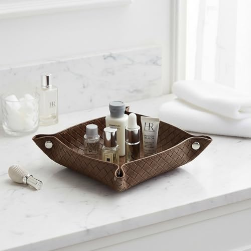 UnionBasic Small Valet Tray, Jewelry Tray for Rings Watches Earrings, Entryway Catchall Caddy for Coins Keys Change, Nightstand Bedside Valet Holder, Trays for Electronic Gadgets, Woven Coffee - Image 5