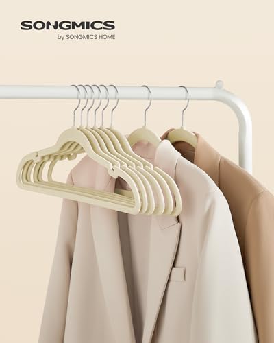 SONGMICS Velvet Hangers 50 Pack, Non-Slip Clothes Hangers with Shoulder Notches, Pants Bar, 360° Swivel Hook, Space-Saving, for Closet, Summer Sand UCRF029K05 | Suit Hangers with Shoulder Notches, Pants Bar, 360° Swivel Hook, for Closet, Summer Sand, B... - Image 2