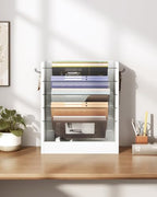 CHOEZON Wall File Holder, 6-Tier File Organizer, Office Supplies Storage Rack, Versatile Desktop Organizer, with Detachable Shelves, with Side Hooks, for Living Room, Study, Home Office, White MWJ02WB - Image 3