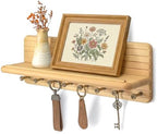 Rebee Vision Key Holder Wall Mount with Shelf for Home Decor, Natural Wood by REBEEVISION