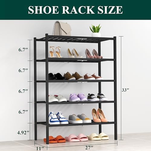 Smiry Bamboo Shoe Rack, 14 Vertical Slats, 5 Tier - 26.8" Wide, Black - Image 2
