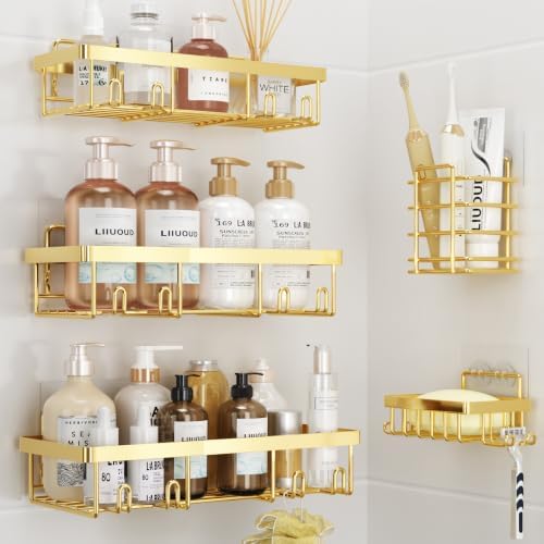 Liuoud 5 Pack Shower Caddy for Inside Shower, Gold Bathroom Storage Decor by Liuoud