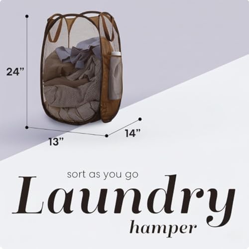 Handy Laundry Collapsible Mesh Pop Up Laundry Hamper with Side Pocket - Image 2