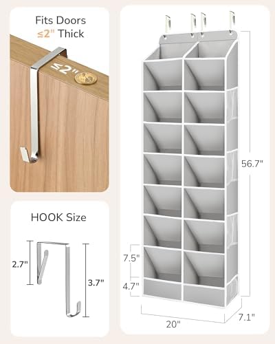 ULG Over The Door Shoe Organizer with 16 Large Pockets, Hanging Shoe Rack for Closet Door, Space Saving Shoe Storage for Boots, Heels & Sneakers,Grey - Image 2