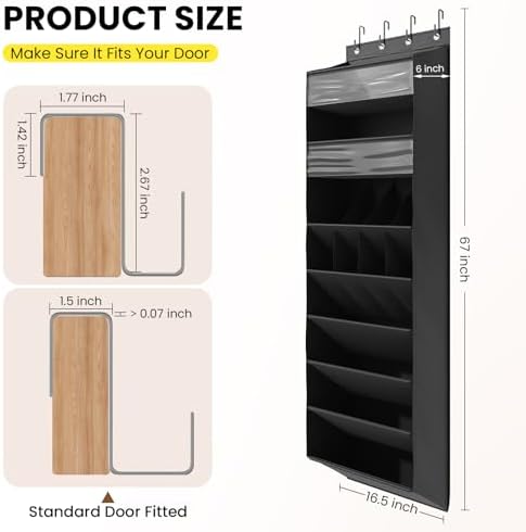 Mefirt 16-20 Pairs Over the Door Shoe Organizer, Clear Pockets Shoe Rack for Closet Door, Hanging Shoe Rack for Boots, Behind the Door Shoe Holder Fit All the Family's Sneakers, Boots, Heels, Black - Image 5