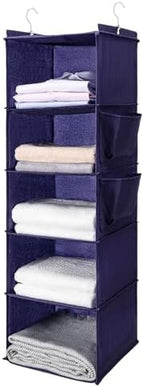 BOOMIBOO Hanging Closet Organize and Shelves,5-Hanging Shelf （Purple） | with 2 Side Pockets，Storage Foldable by BOOMIBOO