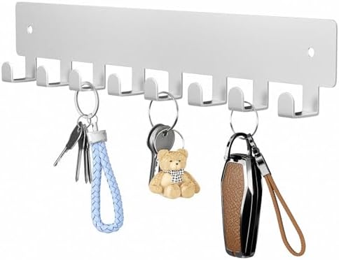 pickpiff Sliver Key Holder for Wall Adhesive, Key Hooks with 8 Hooks, No Drill for Living Room, Kitchen, Office by pickpiff