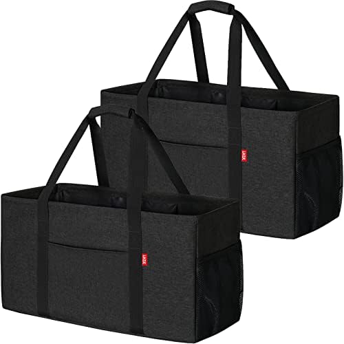 LHZK 2 Pack Extra Large Utility Tote Bag with Metal Wire Frame and the Sides Rinforced, Extra Large Tote Bag with Handle for Pool Beach Laundry Storage (Black) by LHZK