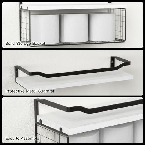 WOPITUES Bathroom Shelves Over Toilet with Protective Metal Guardrail - Image 4
