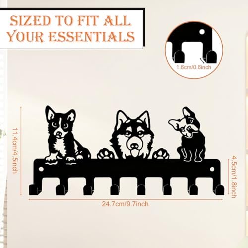 Dog Leash Holder for Wall, 8 Metal Hooks for Leashes, Harnesses & Keys - Image 3