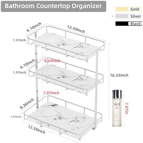 Bathroom Organizer Countertop Perfume Organizer Makeup Organizer Cosmetics Storage Display Rack Vanity Tray Dresser Stainless Steel Gold Shelf White Marble Ceramic Tray - Image 4