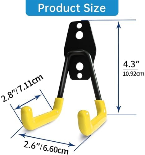 GeeWatom 2 Pack Garage Storage Utility Hooks，Garage Garden Tool Organizer，Steel Wall Mount Hooks, Garden Small U Hooks (Yellow) - Image 2