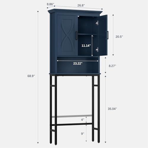 Over The Toilet Storage Cabinet, Over Toilet Storage with Door Above The Toilet Cabinet Freestanding Space Saver Behind Toilet Bathroom Organizer Over Toilet Bathroom Organizer, Ultramarine - Image 2