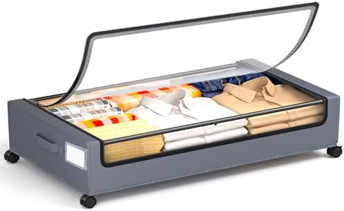 Under Bed Storage with Wheels, Square Under Bed Storage Containers, 60L Under The Bed Storage Bins, Rolling Metal Drawer for Clothes, Blankets, Shoes... by YEEBONIX-UnderBedStorage