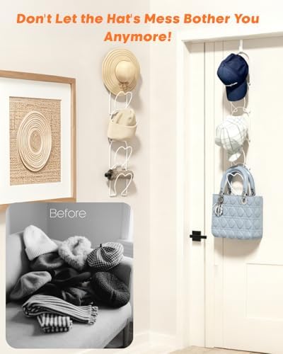 LINFIDITE 10 Pack Hat Rack Hanging Baseball Caps Display Storage Rack Hat Organizer Wigs Rack Over Door Wall Mounted Scarves Handbags Storage Holder for Door, Wall, Closet, Bathroom,White - Image 2