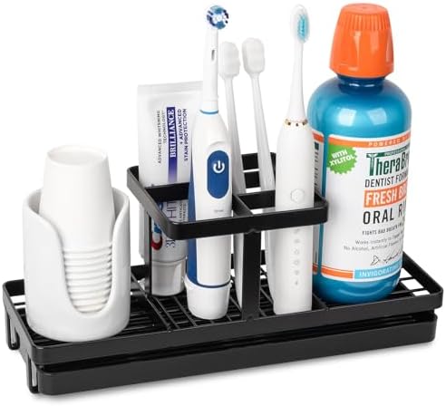 Toothbrush Holders Toothpaste Organizer Bathroom Accessories, Matte Black by Heagoale