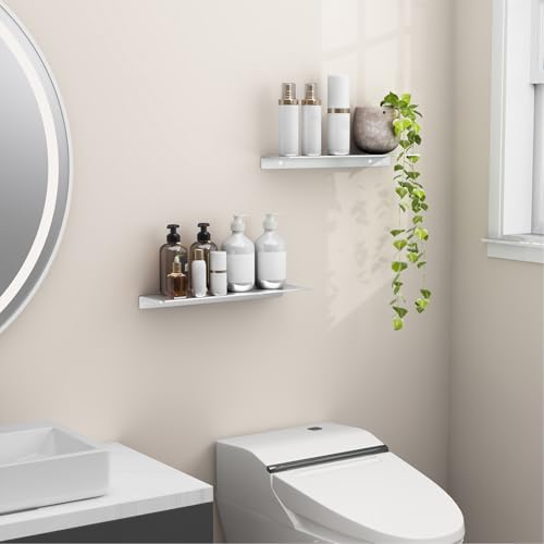 Danpoo 16 inch Metal Floating Shelves for Wall Organizer & Storage, Display Shelves for Bathroom, Living Room, Kitchen, Bedroom(Silver, 2-Pack) - Image 5