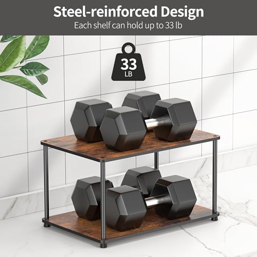 Countertop Spice Rack, Stackable Wood & Metal Pantry Cabinet Shelf Organizer Storage, 2-Tier Multi-Use for Kitchen Bathroom Desktop Home Office, Rustic Brown - Image 6