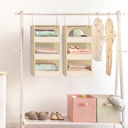 GRANNY SAYS 3-Shelf Hanging Closet Organizer, Foldable Storage, Khaki | 33 lb Capacity, No-Sag Support, Keeps Clothes Neat, Folds Flat, Fits RV, Dorm & Small Closets, 2 Pack - Image 2