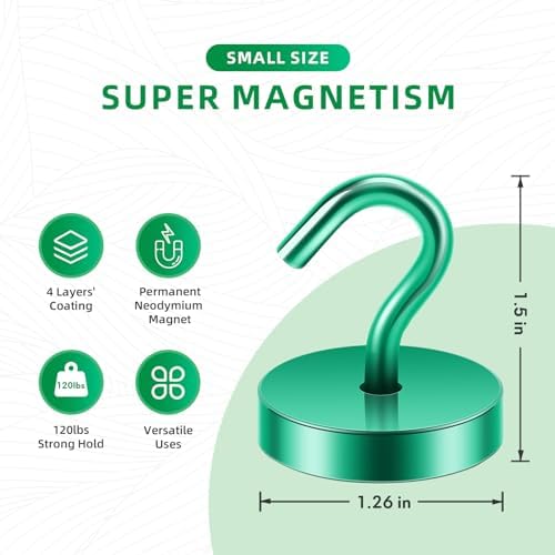 Neosmuk Magnetic Hooks Steel Tube Design for Cruise,130lb+ Green,10 Pack - Image 7