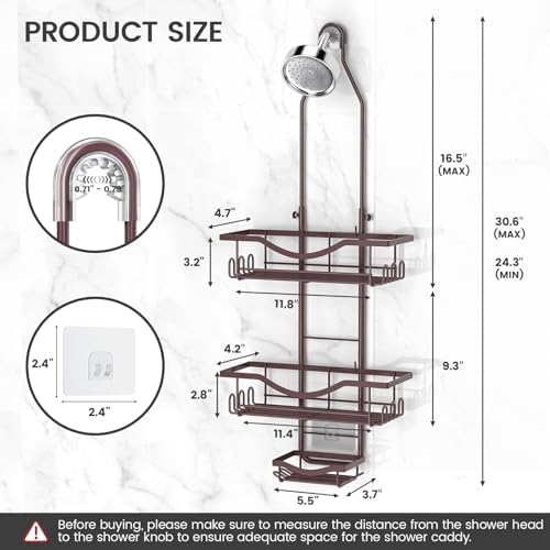 REINHARDT Adjustable Shower Caddy Hanging Over Shower Head, Bronze - Image 6