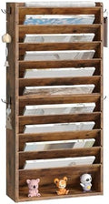 CHOEZON Wall File Organizer, 10-Tier Hanging Mail Organizer, Wall Mount File Holder with 4 Side Hooks, Mail and Storage Organizer, Wooden Vertical Hanging Holder for Office, Rustic Brown MWJ03FG by Choezon