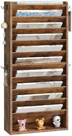 CHOEZON Wall File Organizer, 10-Tier Hanging Mail Organizer, Wall Mount File Holder with 4 Side Hooks, Mail and Storage Organizer, Wooden Vertical Hanging Holder for Office, Rustic Brown MWJ03FG by Choezon