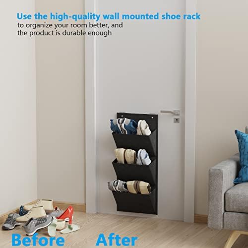 Wall Mounted Hanging Organizer 2Pack,Shoes Rack/Can Store 6Pairs of Plus-Size Sneakers,Also Stores Boots.with Sticky Hanging Mounts, Shoes Holder,Door Shoe Hangers (SM08-Black-2) - Image 2