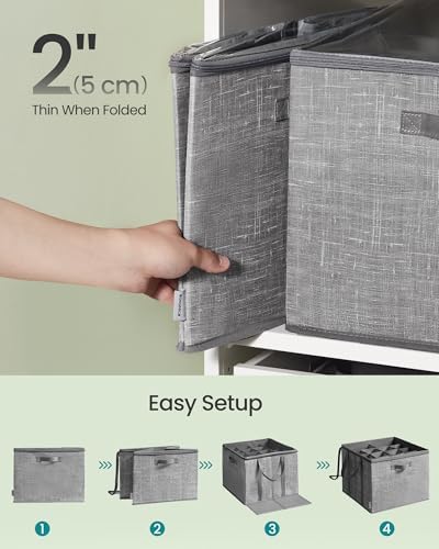 SONGMICS Shoe Organizer for Closet, 2 Pack Fabric Bins, Fits up to 32 Pairs | Shoe Storage Box with Clear Lid, Storage Compartments with Reinforced Handles, Dove Gray, TINA Collection ULSP602G01 - Image 6