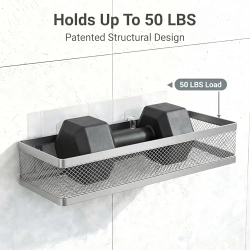 PUSDON 5-in-1 16.5" Extra Long Slim Wall Mount Wrapped Mesh Kitchen Organizer & Shower Caddy Kit, with Paper Towel Holder, Utensil Holder, Soap Dish, Holds 50LBS - Silver Gray, Netting - Image 4
