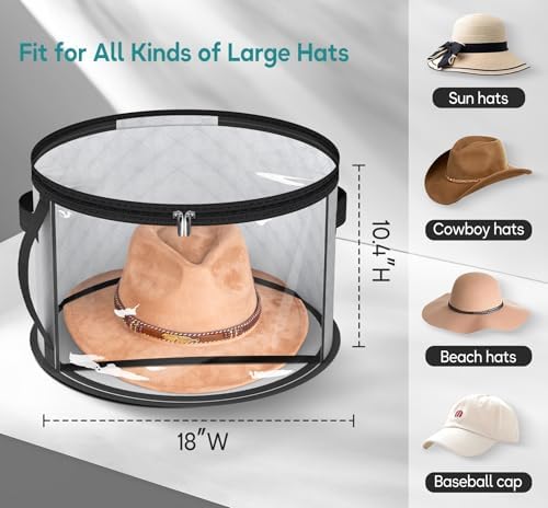 AOODA 18'' Oversized Clear Hat Storage Bag for Women, Holds up to 9 Caps Cowboy Hat Organizer for Closet, Wide Brims Hat Case with Carrying Handles (Grey) - Image 4
