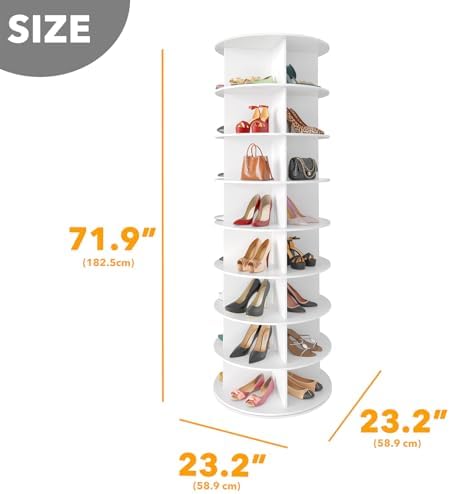 SpaceAid 8 Tier Rotating Shoe Rack Tower, Spinning Shoe Display Lazy Susan, Revolving 360 Shoe Rack Storage Round Carousel, Vertical Handbag Rotate Shoes Closet Organization (8-Tier White) - Image 2