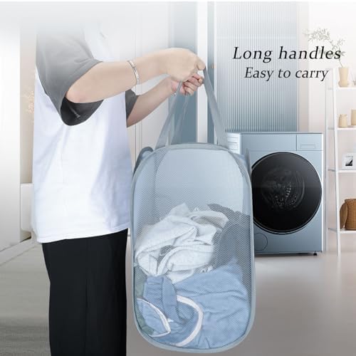 Upgraded 100L Extra Large Collapsible Laundry Baskets, 2 Pack XL Mesh Pop Up Laundry Hamper with Handles, Portable Travel Laundry Basket, Foldable Hamper. Grey. 2V - Image 6