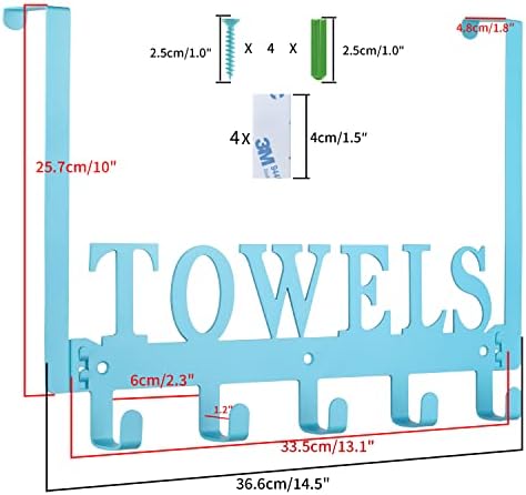 Kuhome Over The Door Towel Holder - Hooks & Rack for Bathroom, Robe & Beach Towels (Blue) - Image 5