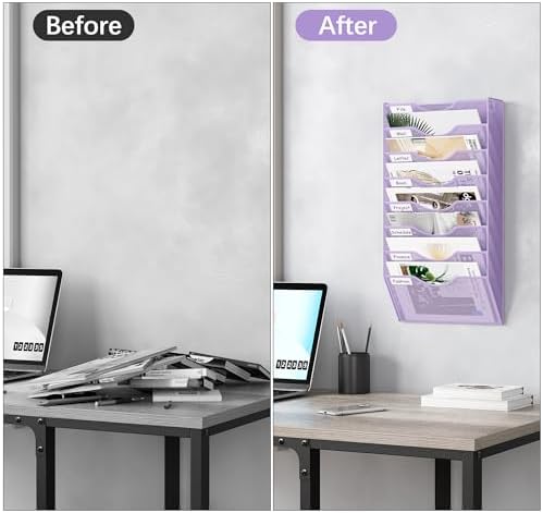 EasyPAG 8 Pocket Mesh Wall File Organizer, Hanging Paper Folder Holder with Classify Label, Vertical Wall Mount Mail Organizer for Office Home Classroom, Purple - Image 5