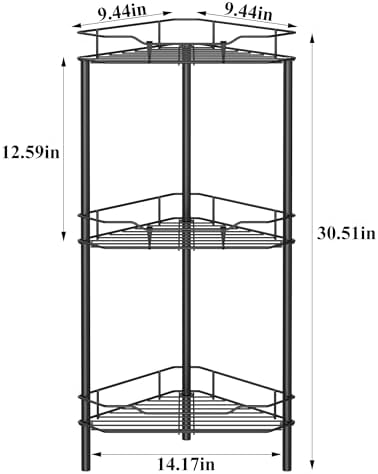 HuggieGems Metal Floor Standing Corner Shower Caddy, Matt Black, 3 Tier - Image 7