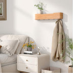 Wall Mounted Coat Rack with Shelf, Wooden Entryway Organizer with Hidden Metal Hooks for Hanging Coats Bags Keys, Modern Floating Shelf for Hallway Bathroom (Oak, 5 Hooks) - Image 6