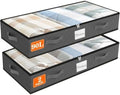90L Under Bed Storage Containers, Storage Bags, Organizers, 2-Pack, Gray | Foldable, Soft Fabric, Closet Organizers, Reinforced Handle, Label Holder, Clear Window, for Comforters, Clothing, Blankets by Unknown