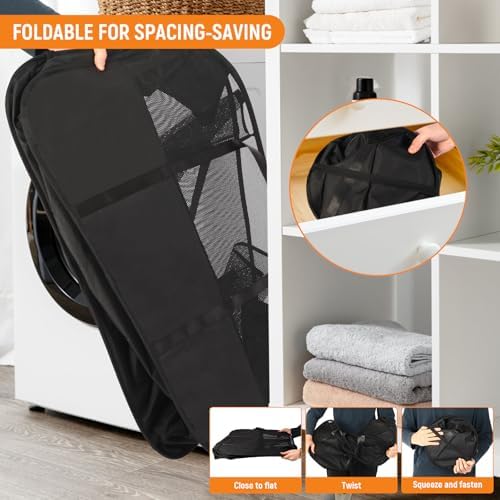Collapsible Laundry Baskets with 3 Compartment, 150L Tear-proof Pop Up Hamper, Foldable Laundry Basket with Tote Handles, Dirty Clothes Hamper for Laundry, Bedroom, Bathroom, Dorm Black - Image 6