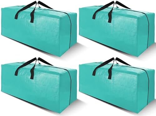 Cosy Family 4 Pack Heavy Duty Extra Large Moving Bags with Backpack Straps - Strong Handles & Zippers, Storage Totes For Space Saving, Fold Flat, Alternative to Moving Box, Aquamarine by Cosy+Family