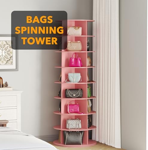 SpaceAid 8 Tier Rotating Shoe Rack Tower, Spinning Shoe Display Lazy Susan, Revolving 360 Shoe Rack Storage Round Carousel, Vertical Handbag Rotate Shoes Closet Organization (8-Tier Pink) - Image 5