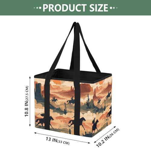 Trunk Organizer Collapsible Car Organizer with Handle Car Storage Box Bin for Groceries SUV Utility Tote Bag Portable Vehicle Container Beige Cowboy Gallop Western - Image 2