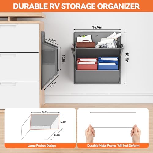 2 Pack RV Shoe Storage with Sticky Adhesive Tape, Over the Door Shoe Rack, Wall Hanging Shoe Organizer with Large Deep Pockets for Camper, Narrow Space Saving Closet Organizers - Grey - Image 4
