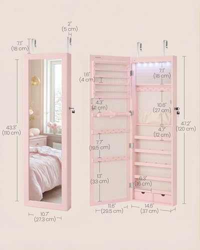 SONGMICS 6 LEDs Mirror Jewelry Cabinet, 47.2-Inch Tall, Lockable - Image 5