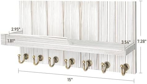 Rebee Vision Key Holder Wall Mount with 7 Hooks for Entryway, Whitewash - Image 5