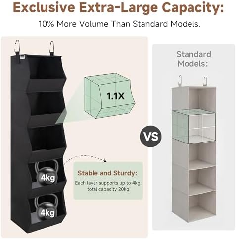 StorageWorks Basics Hanging Closet Organizer, Foldable Storage Organizer | 5-Shelf Wide Trapezoid Closet Shelves with Reinforced Anti-Sagging Support for Sweaters, Hoodies and Handbags, Black - Image 4