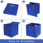 Dark Blue Fabric Storage Bins, Set of 3, 11x11x11, Foldable Cube Bins for Cloth or Accessory Storage - Image 6