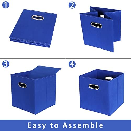 Dark Blue Fabric Storage Bins, Set of 3, 11x11x11, Foldable Cube Bins for Cloth or Accessory Storage - Image 6