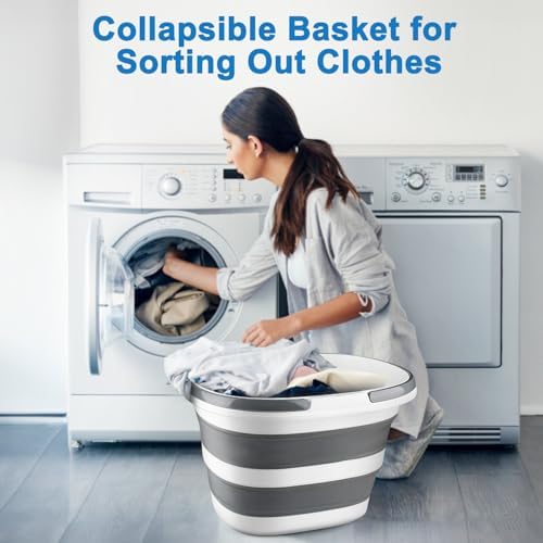 28L Large Collapsible Mop Bucket with Handle for Cleaning, Silicone Portable Pet Bathtub for Puppy Small Dogs Cats, Foldable Laundry Basket Hamper Clothes Storage Bin Space Saving Design for RV Home - Image 5